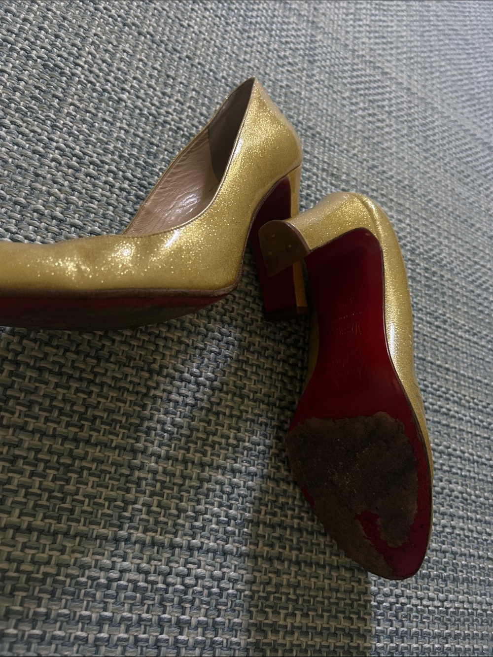 Christian Louboutin Metallic Gold Round-Toe Pumps - Picture 4 of 4